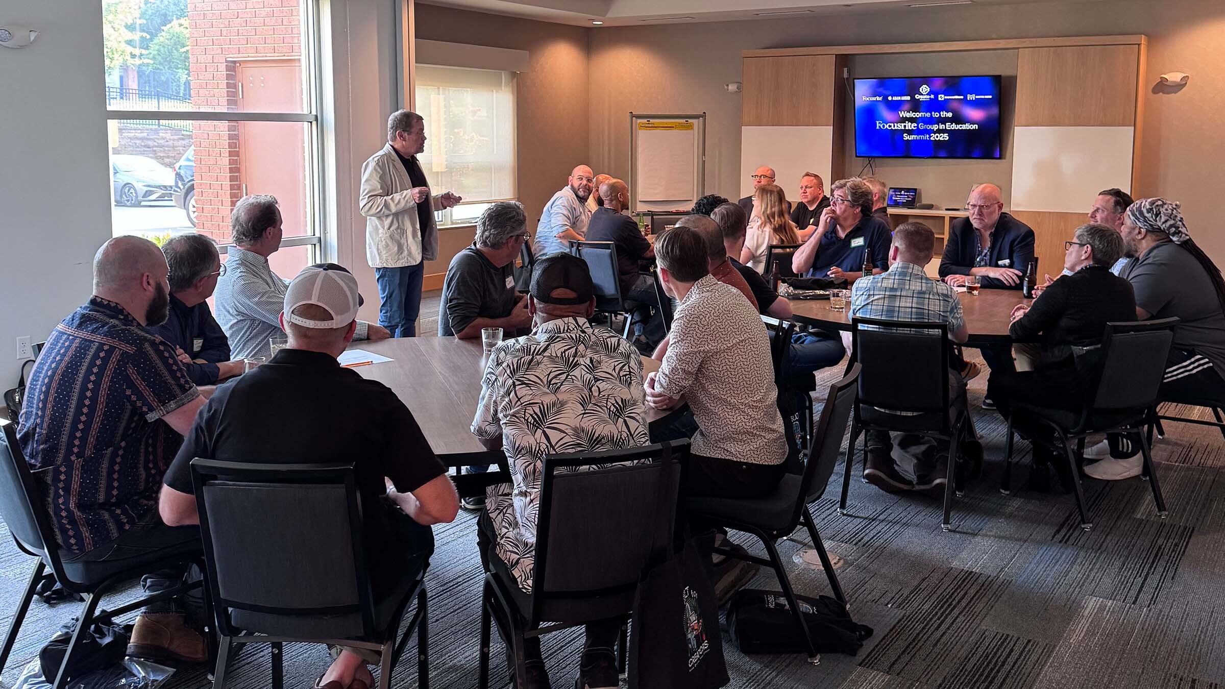 Dr. Lee Whitmore, Vice President for Education, Focusrite Group Americas, addresses attendees of the Focusrite Group&rsquo;s inaugural Educational Summit, held August 14-15 at the cutting-edge Create-it Studios in Franklin, TN.
